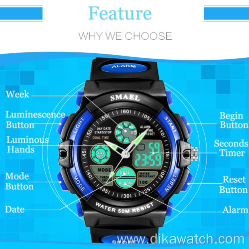 SMAEL LED Display Digital Children Watch